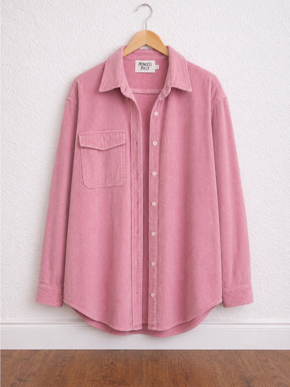 Princess Polly Pink Corduroy Shacket Oversized Button Up Jacket